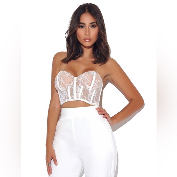 Miss Circle White Lace Corset Crop Top - Picture 2 of 12